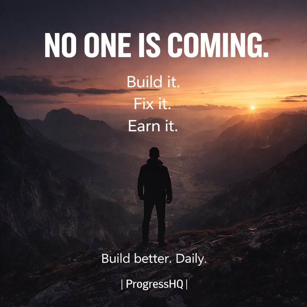 ProgressHQDaily's tweet image. No one is coming to save you.
Not the perfect opportunity.
Not the perfect moment.
Not the perfect mentor.
Your life moves when you move.
Build it.
Fix it.
Earn it.
Build better. Daily.
#ProgressHQ #ExecutionMode #BuildBetterDaily #Discipline #MomentumMatters #ConsistencyWins
