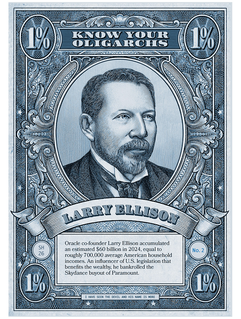 StevenHenryDraw's tweet photo. KNOW YOUR OLIGARCHS #2: LARRY ELLISON. Probably a good idea for everyone to know who controls the money that nearly controls the government at this point. https://t.co/0h96Tzd8oW