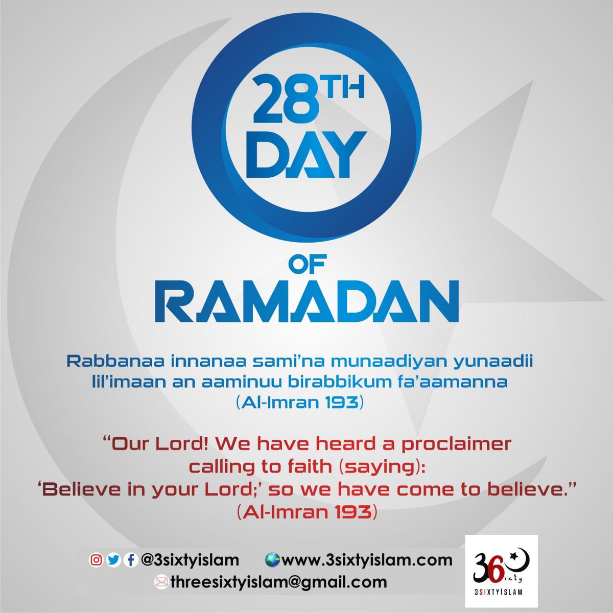 3SixtyIslam's tweet image. RESPONDING TO ALLAH’S CALL
“Our Lord! We have heard a caller calling to faith: ‘Believe in your Lord,’ so we believed.” (Qur’an 3:193)
Guidance is a blessing. When the call to faith reaches your heart, answer it with sincerity.
#RamadanReminder #Day28 #3SixtyIslam