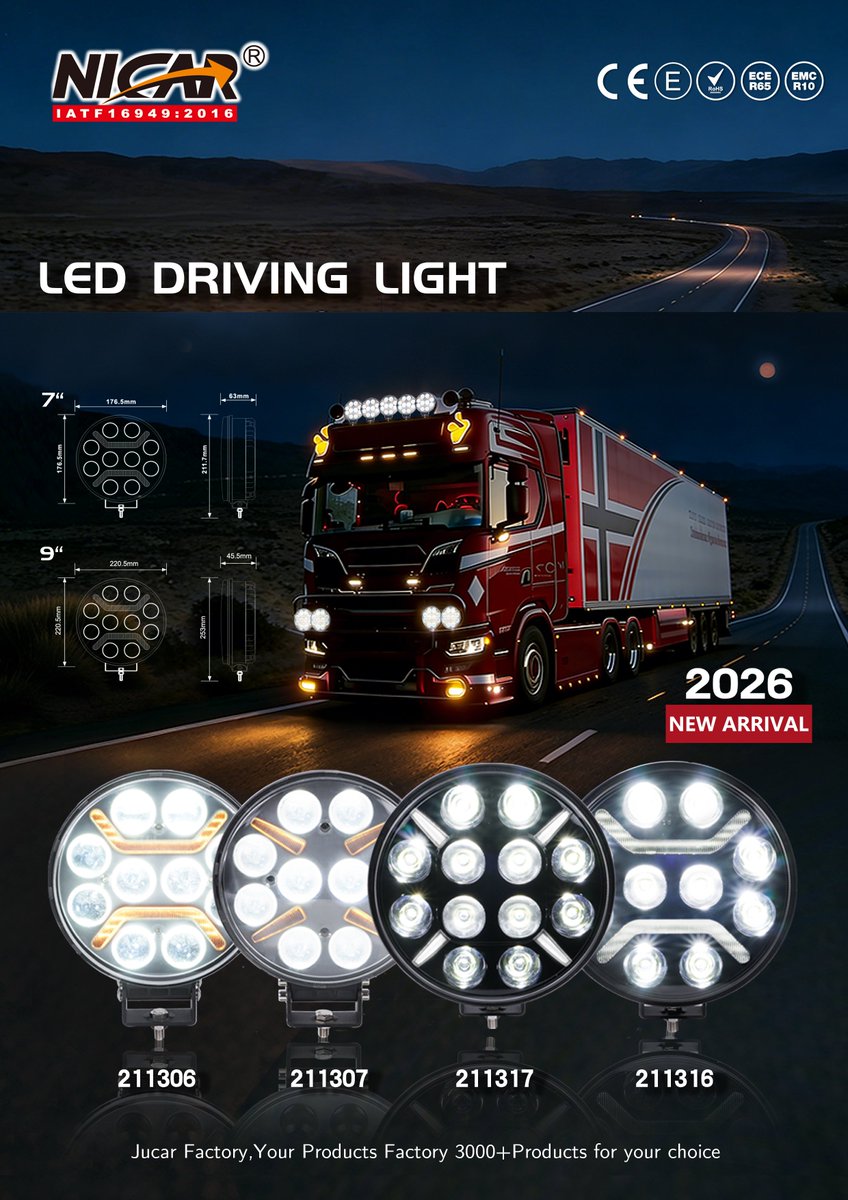 Jucar_Car_Light's tweet image. 🚛 2026 New Arrival – LED Driving Light

#LEDDrivingLight #TruckLights #OffRoadLighting #DrivingLight #HeavyDutyTruck #LEDLighting #AutomotiveLighting #jucarii #SafetyLighting #RoadSafety #júcar #jucar 🚛💡
