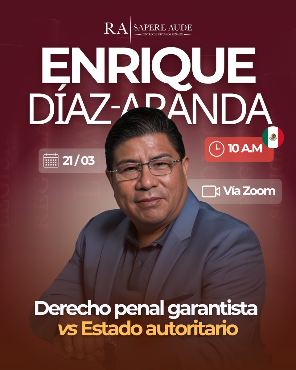 ⚖️El derecho penal puede proteger la libertad… o servir al autoritarismo.

El Dr. Enrique Díaz-Aranda presenta:
 “Derecho penal garantista vs Estado autoritario.”

Una sesión sobre los límites del poder penal del Estado.