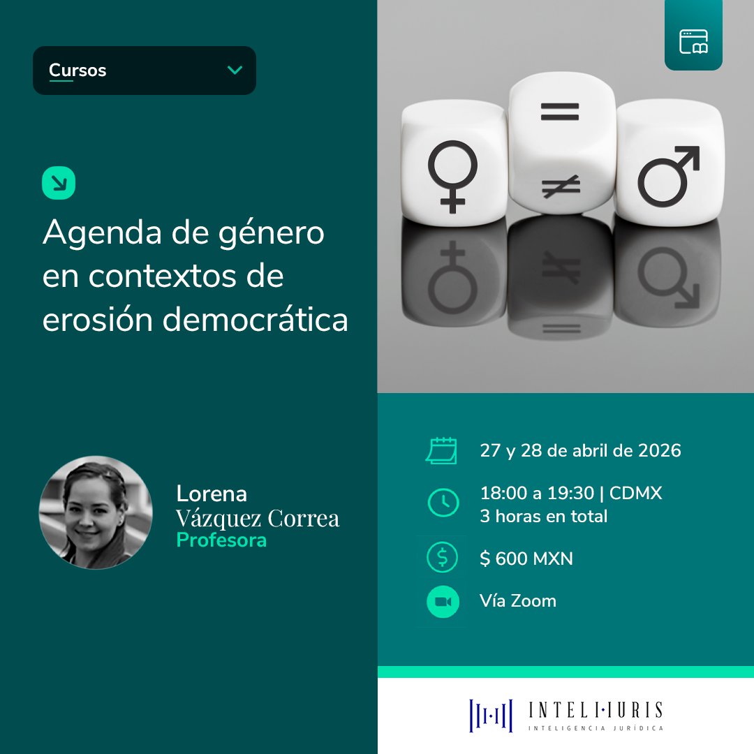 Inteli_Iuris's tweet photo. ⚖️ La agenda de género también enfrenta desafíos en contextos de erosión democrática.

¿Cómo impactan los cambios institucionales en:
• paridad
• derechos políticos
• políticas públicas de igualdad?

Un análisis jurídico necesario para comprender el momento actual.

📚 Curso
Agenda de género en contextos de erosión democrática

👉 Más información e inscripciones 
https://t.co/TxtihI5liw

#DerechosHumanos #Género #Democracia #DerechoConstitucional #InteliIuris