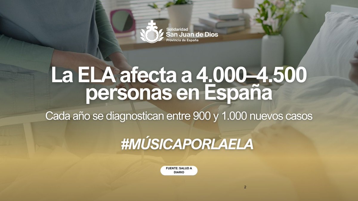 HospitalidadSJD's tweet photo. ¿Sabías que cada día 3 personas en España son diagnosticadas con ELA?
¡Es hora de actuar!
Únete al concierto Música por la ELA este 24 de marzo para apoyar la investigación y los cuidados.
👉 https://t.co/hLrAQUXrhQ
#ELA #ConciertoSolidario #Salud https://t.co/5IGiBEvFw9