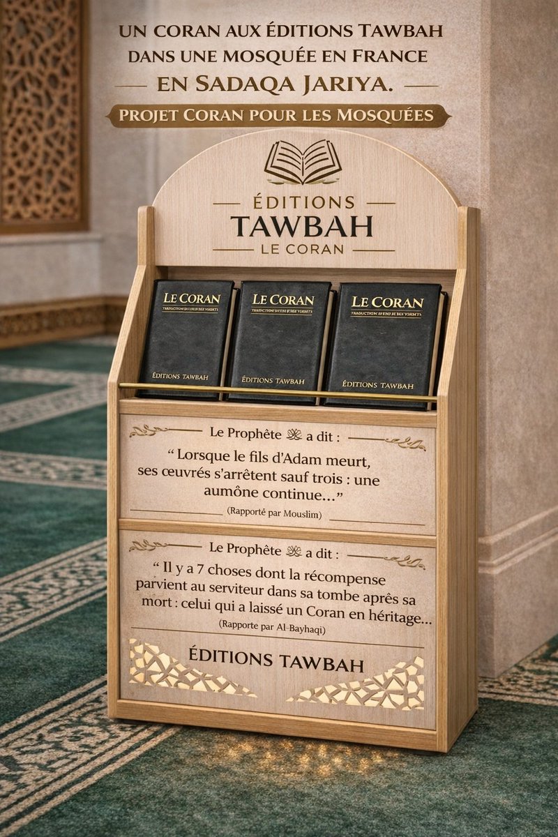 aliftar1's tweet photo. SOUTENEZ LE PROJET CORAN POUR LES MOSQUÉES EN FAISANT UNE SADAQA JARIYA.

Le Prophète ﷺ a dit :  L’aumône que l’on fait ne diminue en rien les biens dont on dispose.
 https://t.co/qnIR1m2wDF https://t.co/SVwzBBM9Ih