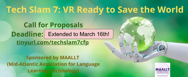 MAALLT's tweet photo. Please make sure to get your proposal in by tonight for Tech Slam 7! A tech slam is like a poetry slam but with 5-minute micro-presentations on tech, apps, or practices for language learning. #iallt #education #learning #technology 

Submit here: https://t.co/17b9RXBj3i https://t.co/EAejV7Giiu