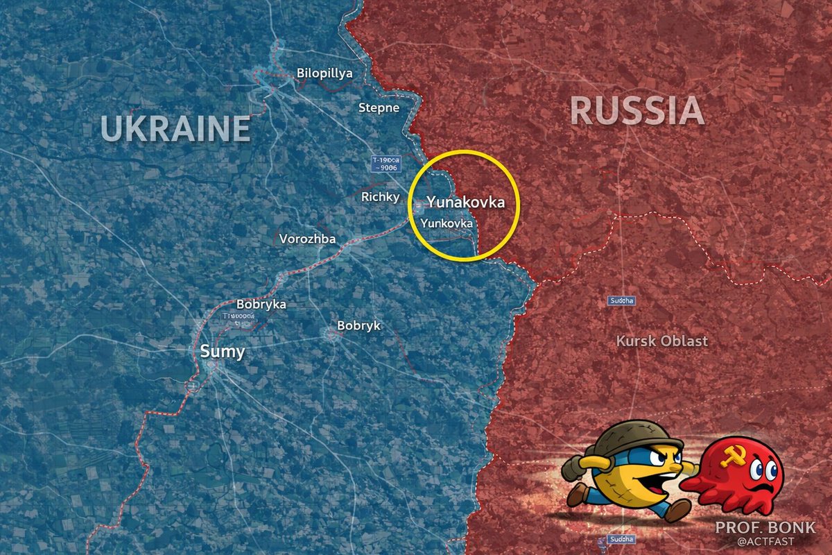 Russian 🇷🇺 channels are telegraphing panic in Yunakivka. Ukraine 🇺🇦 has crossed the Russian border.

The 137th regiment folds, the 119th and 51st are thrown in to plug the breach, and Tetkino is still digging tunnels. This is not momentum. It is a front held together by panic.⬇️