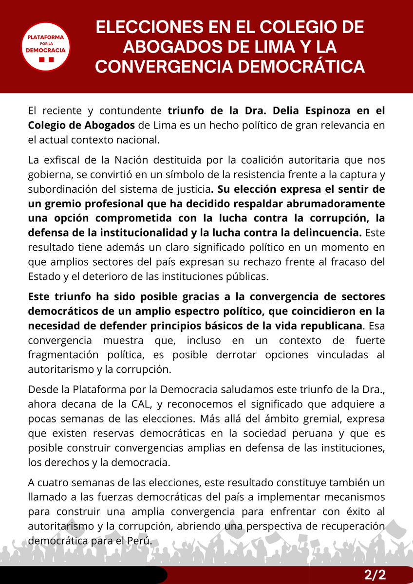 PlataformaXLademocracia Perú tweet media