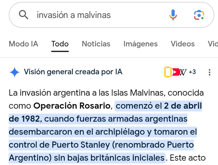 RIngallinella's tweet photo. Si googleas invasión a malvinas la IA te responde que fuimos nosotros / Si agregas el término inglés aparentemente fue una simple ocupación https://t.co/8D2jX7xZ3e