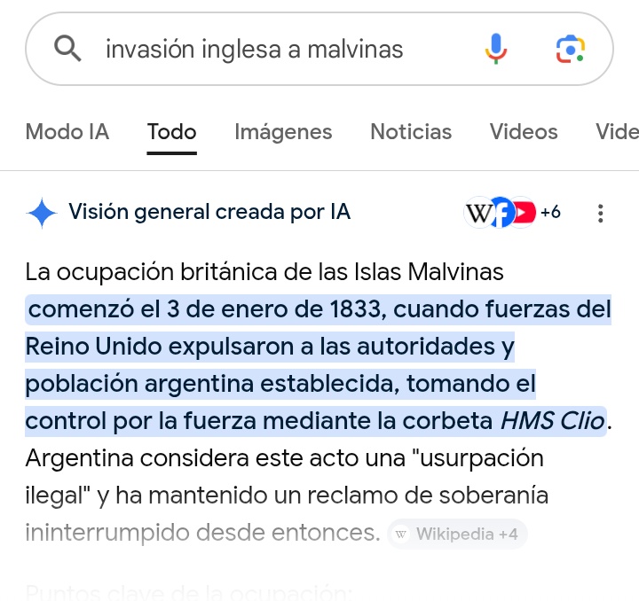 RIngallinella's tweet photo. Si googleas invasión a malvinas la IA te responde que fuimos nosotros / Si agregas el término inglés aparentemente fue una simple ocupación https://t.co/8D2jX7xZ3e