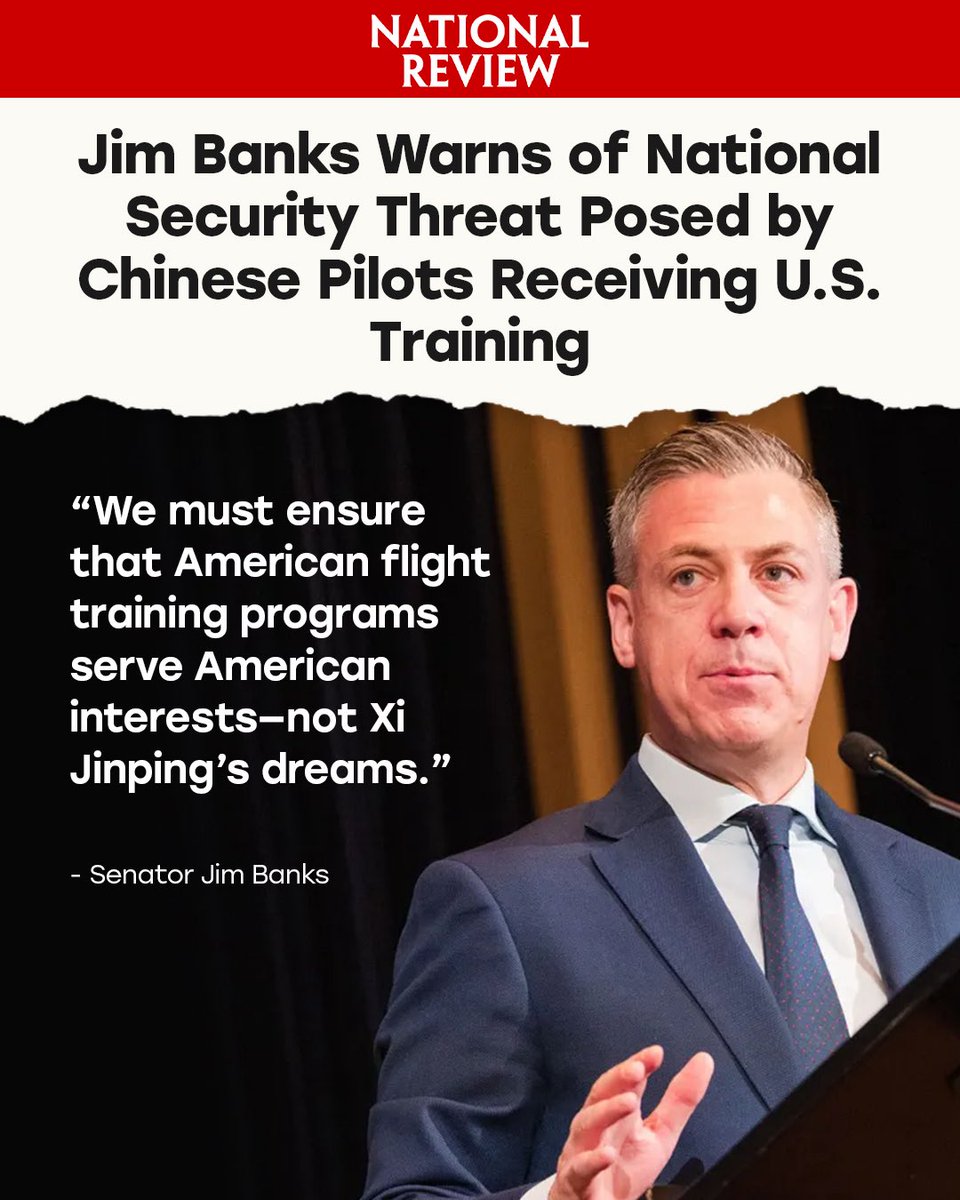 Jim_Banks's tweet photo. Every Chinese citizen trained at U.S. flight schools expands the Chinese Communist Party’s military options. 

I am calling on the TSA to update the Flight Training Security Program so that American flight training serves American interests, not Xi Jinping’s! https://t.co/IJuBUFHhM0