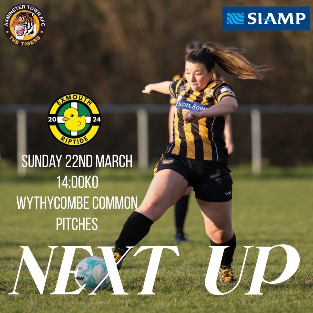 Next up for our women's team after a few weeks without a game is an away fixture vs Exmouth Riptide FC.  Good luck, Tigers!
#Tigers 🐅#Axminster 🧡#COYTigers!⚽️
<a href="/swsportsnews/">South West Sports News</a>