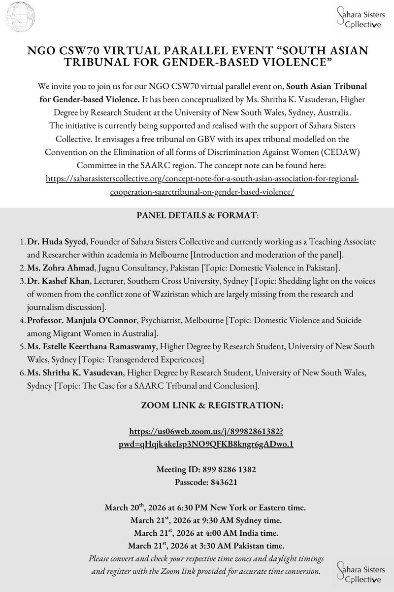 Please do join us for our CSW NGO 70 Virtual Parallel Event