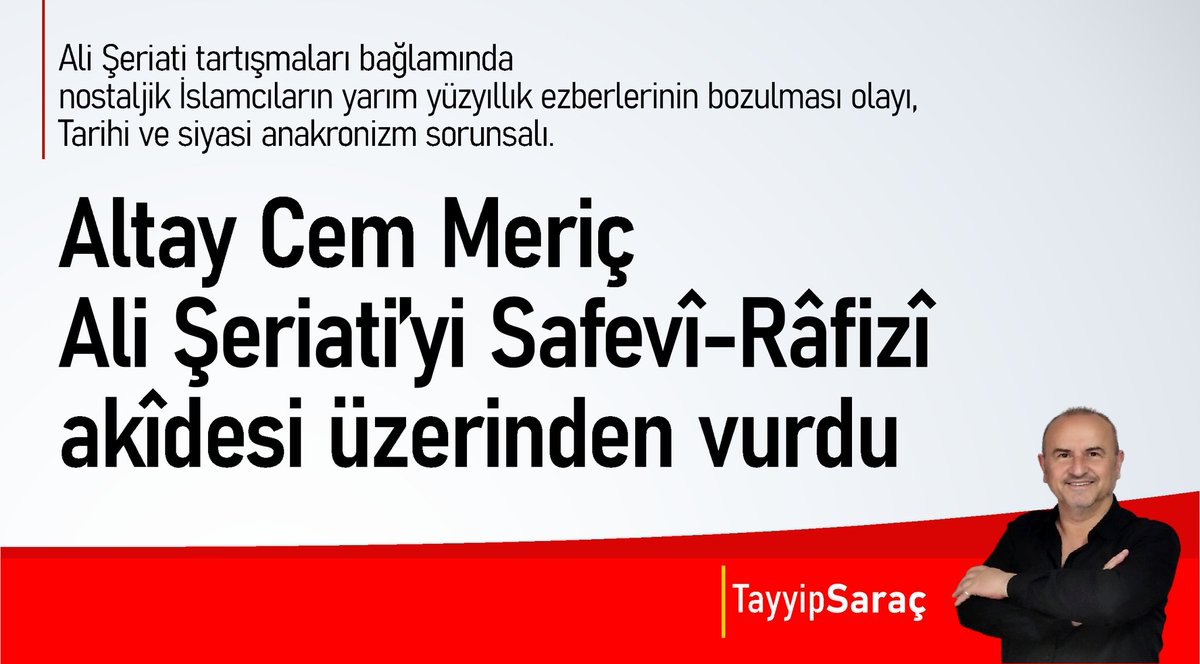 Altay Cem Meriç’in Ali Şeriati’ye taarruzu
Nostaljik İslamcıların Yarım Yüzyıllık Ezberinin Bozulması, Tarihi, Siyasi Anakronizm ve Aidiyet Sorunsalı.   

Ali Şeriati; 80’li yıllar öğrencilik dönemi şimdinin orta ve üstü yaş grubu İslamcıları, ekstremist muhafazakâr gruplar, bazı