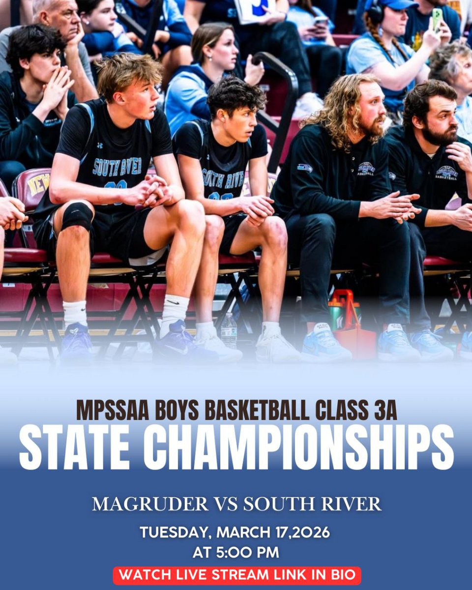 🏆 MPSSAA BOYS BASKETBALL STATE CHAMPIONSHIPS   

🏀 Magruder
🆚 South River

🗓 Tuesday, March 17,2026

⏰ AT 5:00 PM

🎥 Live Streaming - streaming.playonsports.live

📢 Let's Goo !!

<a href="/philpott2026/">Zack Philpott | 3⭐️</a> <a href="/southriverhoops/">WeRSR Basketball</a> <a href="/NickolasYotter/">Nickolas Yotter 6’10</a> <a href="/JamieFinn_01/">Jamie Finn 🏀</a> <a href="/CoachClark16x/">Kevin Clark</a>