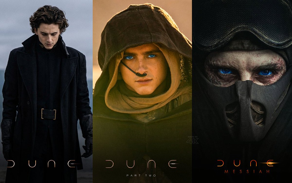 MENin4K's tweet photo. Every first official look at Timothée Chalamet as Paul Atreides across the Dune trilogy. https://t.co/TkLYmU0wME