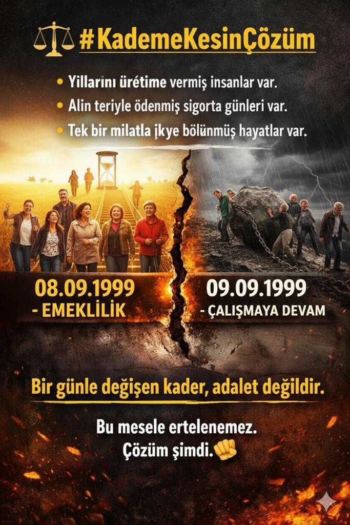 <a href="/EmadDernegi/">EMEKLİLİKTE ADALET DERNEĞİ ⚖️</a> <a href="/Akparti/">AK Parti</a> <a href="/RTErdogan/">Recep Tayyip Erdoğan</a> <a href="/HMBakanligi/">T.C. Hazine ve Maliye Bakanlığı</a> <a href="/memetsimsek/">Mehmet Simsek</a> <a href="/ilhan_hatipoglu/">Dr. İ. İlhan Hatipoglu</a> 1 güne, 1 aya, 1 yıla 17 yıl fark 
adil midir ? 
İş barışı ve toplum huzuru için 
Kademeli Emeklilik şart !
<a href="/Akparti/">AK Parti</a> 
<a href="/RTErdogan/">Recep Tayyip Erdoğan</a>
<a href="/HMBakanligi/">T.C. Hazine ve Maliye Bakanlığı</a>
<a href="/memetsimsek/">Mehmet Simsek</a>
<a href="/ilhan_hatipoglu/">Dr. İ. İlhan Hatipoglu</a>

#KademeYükDeğilHak