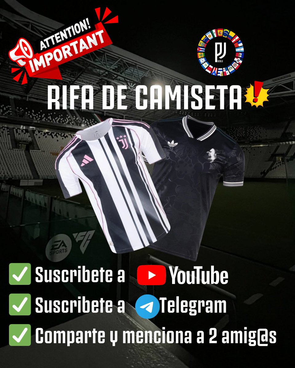 🚨 RIFA DE CAMISETA ‼️
Para participar debes seguir los siguientes pasos:

▫️Suscribirte al canal YouTube: youtube.com/@pueblojuve
▪️Suscribirte al canal Telegram: t.me/puebloj
▫️♥️ y RT esta publicación mencionando a por lo menos 2 amig@s

🗳 Desvelaremos el/la