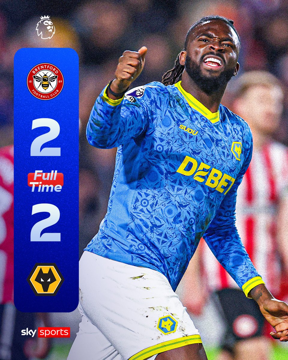 FULL-TIME: Wolves fight back from 2-0 down to draw 2-2 with Brentford at the Gtech 💪