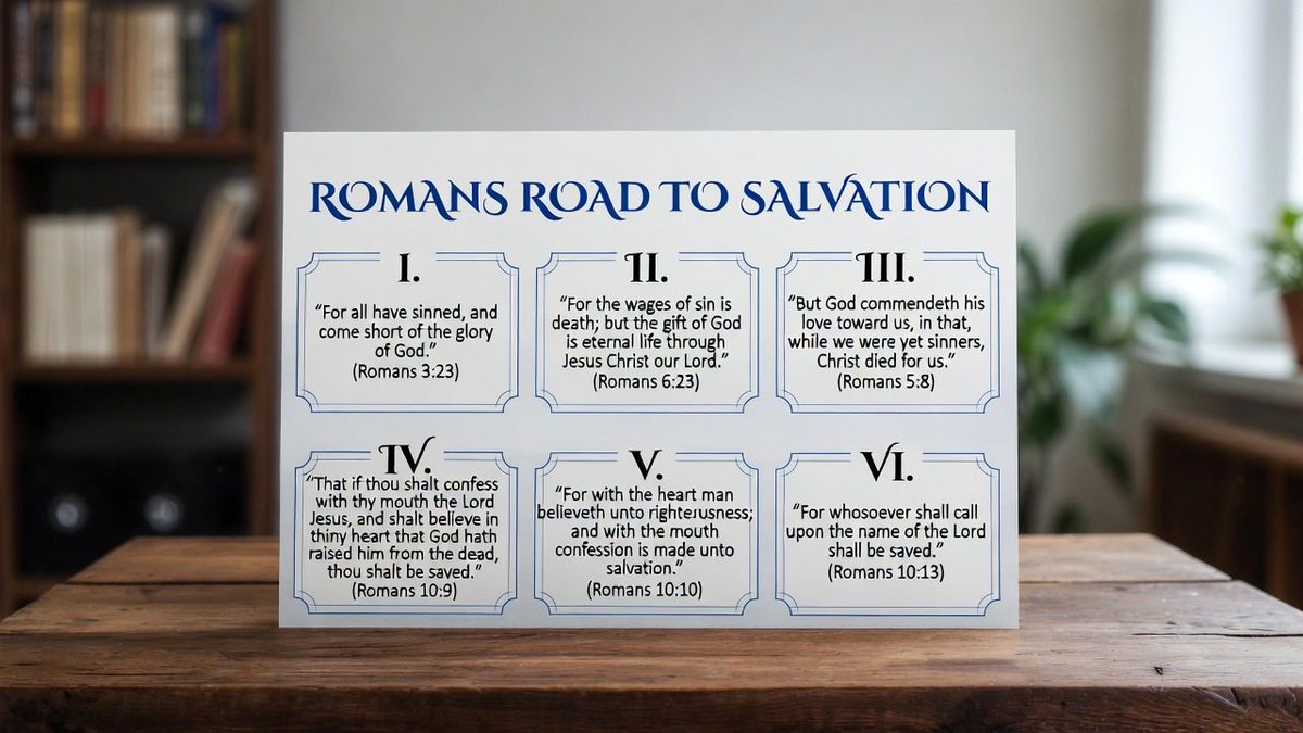 BryanCWoods's tweet photo. New believer in your life? Disciple them with the Romans Road—then remind them of the results:

Saved by grace through faith (Rom 3:23 → 6:23 → 5:8 → 10:9), leading to peace with God (Rom 5:1), no condemnation (Rom 8:1), and nothing separating us from His love (Rom 8:38-39)!

Equip them to stand firm & share boldly. Discipleship isn’t a one-time event—it’s the road ahead!