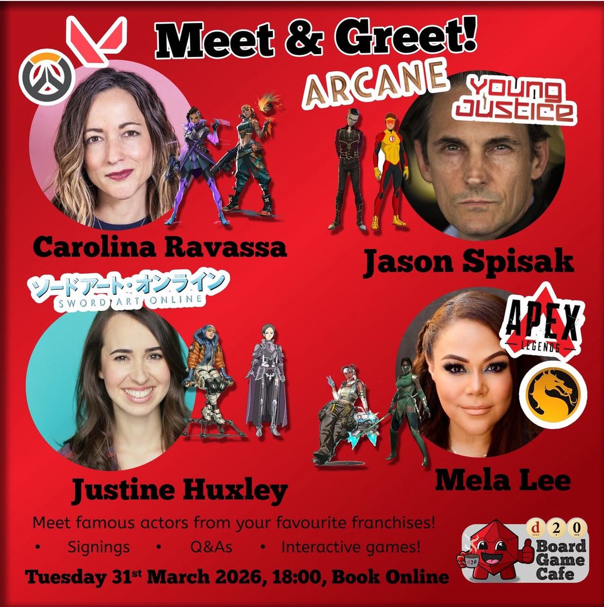 JustineHuxley's tweet photo. Looking forward to meeting you in London March 31 at 6pm at D20 Cafe Watford! 🤗 I’ll be with my fellow #ApexLegends VA @TheMelaLee, along with @carolinaravassa of #Overwatch &amp; @JasonSpisak of #Arcane! 

https://t.co/1EQmd5LqhQ https://t.co/RyPbASrFME