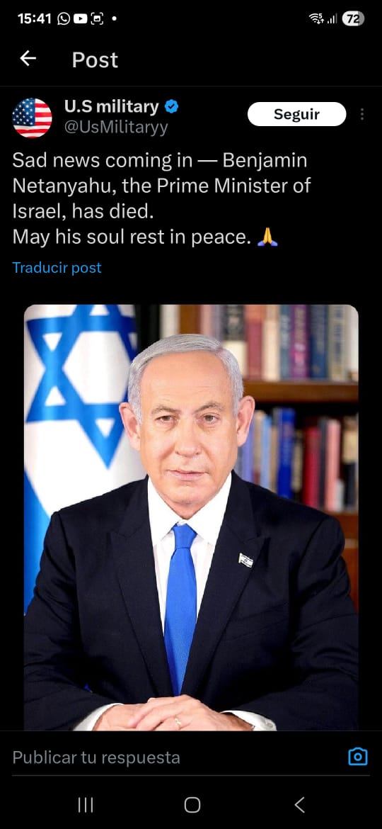 Mi pregunta es, por que no hay una confirmación real que esté tipo esta vivo (Sin IA)?. Si esta gravemente herido o si fue eliminado, es mejor decirlo y evitar esta imagen de debilidad ante el planeta. Sin duda fue un asesino y genocida