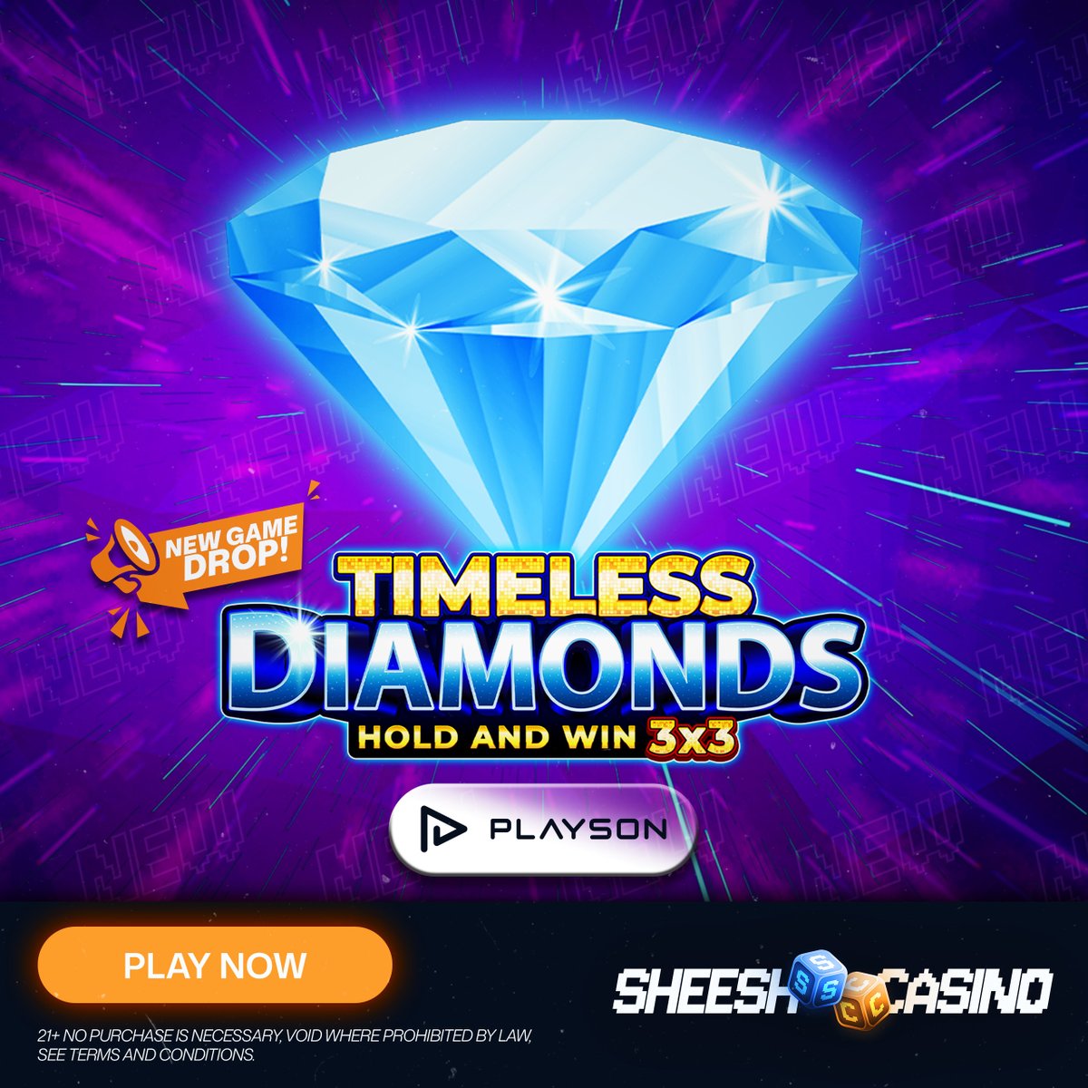 💎✨ NEW GAME DROP! ✨💎

Shine bright with Timeless Diamonds: Hold and Win 3x3 by Playson!

Step  into a world of sparkling reels and classic Hold &amp; Win excitement  where every diamond could unlock dazzling rewards. With its fast-paced  3x3 grid, every spin is packed with