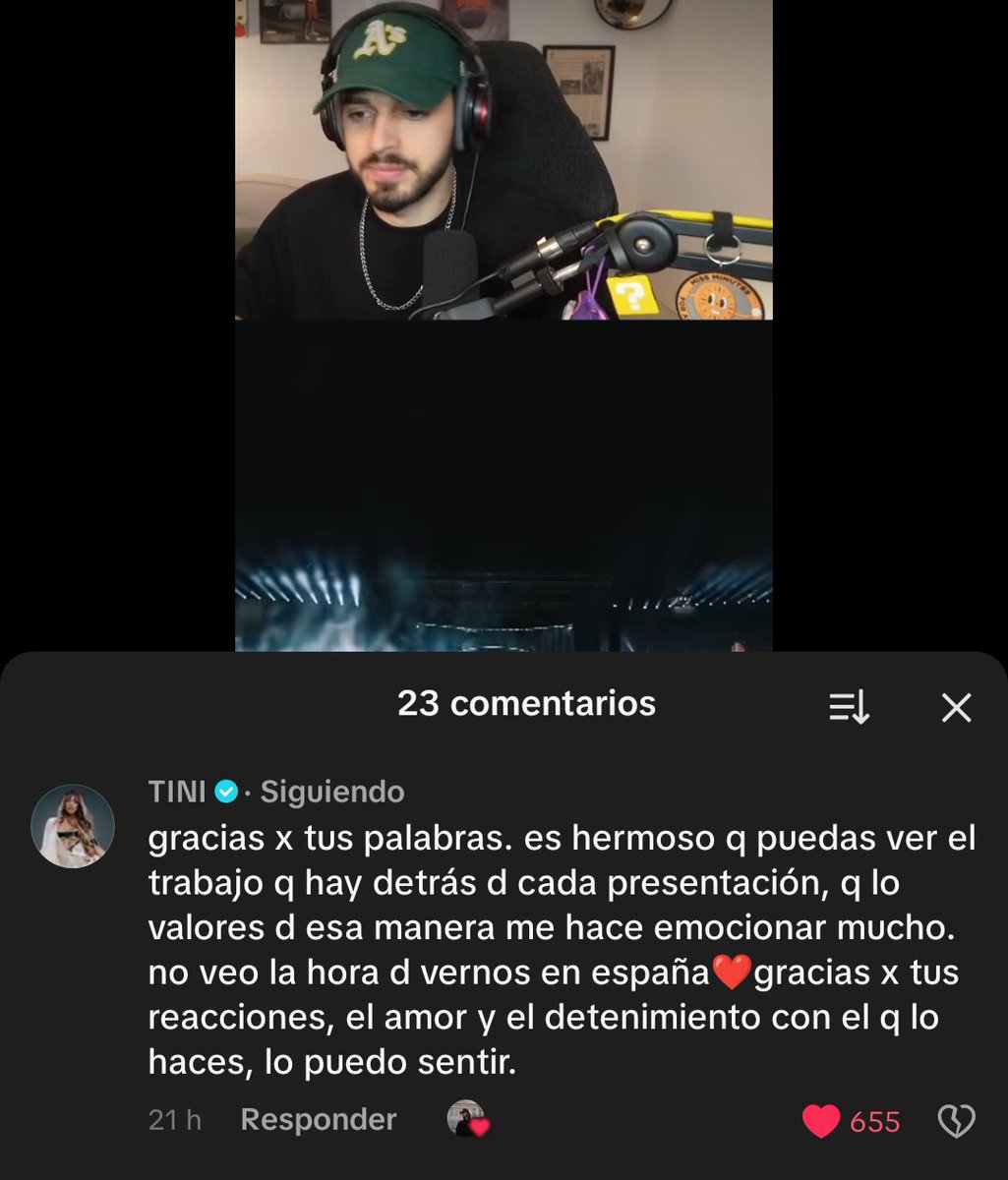 TINIsByEle's tweet photo. Me morí de amor con el comentario de Tini al Youtuber español "Lavadom" en un tiktok sobre su reacción a Cupido Live https://t.co/cgnuCm8Jx6