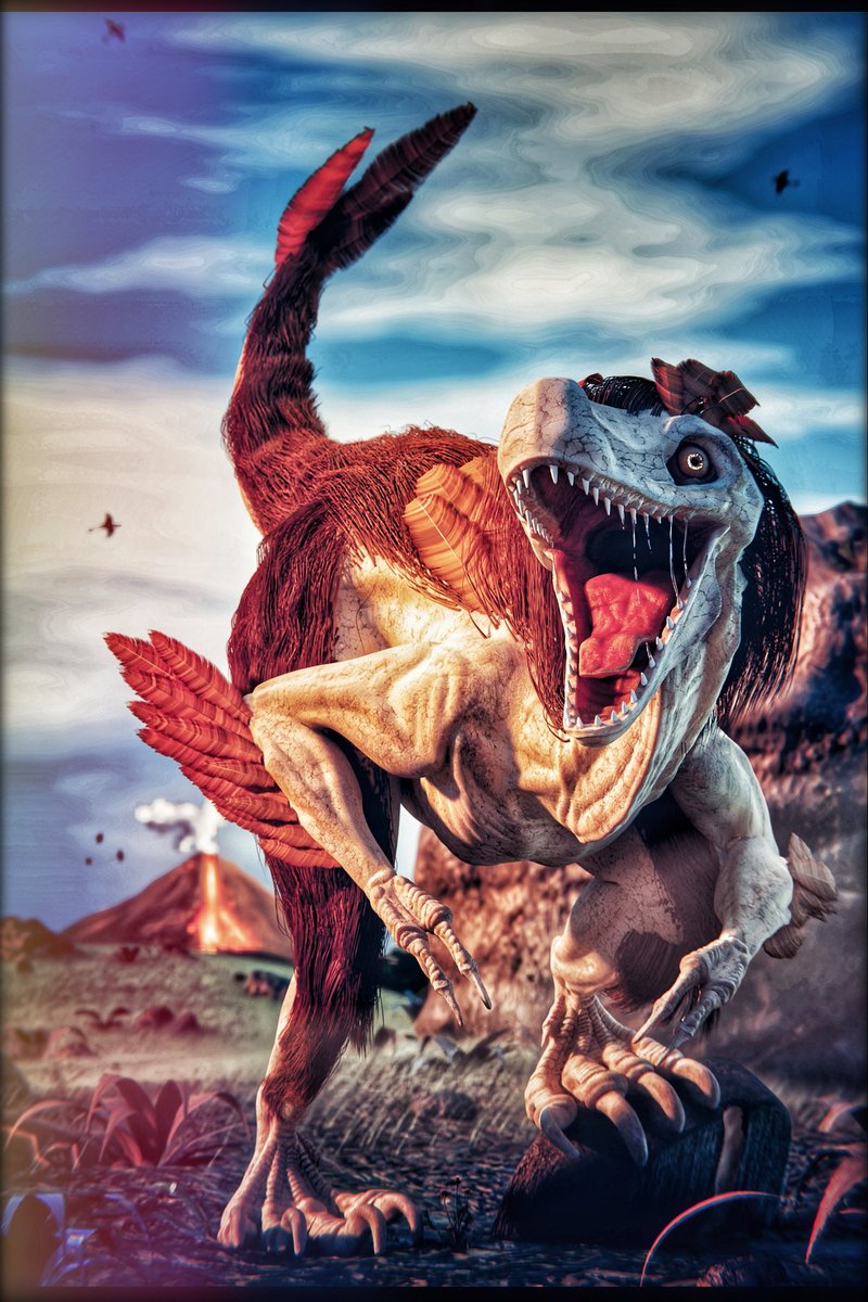 Yan93klg's tweet photo. #AEArtContest2026 

Raptor is bored to hide in plant of the Zol plains and my HDD, beware of his fierce roar and pointy teeth! https://t.co/6nVwnc1gcJ