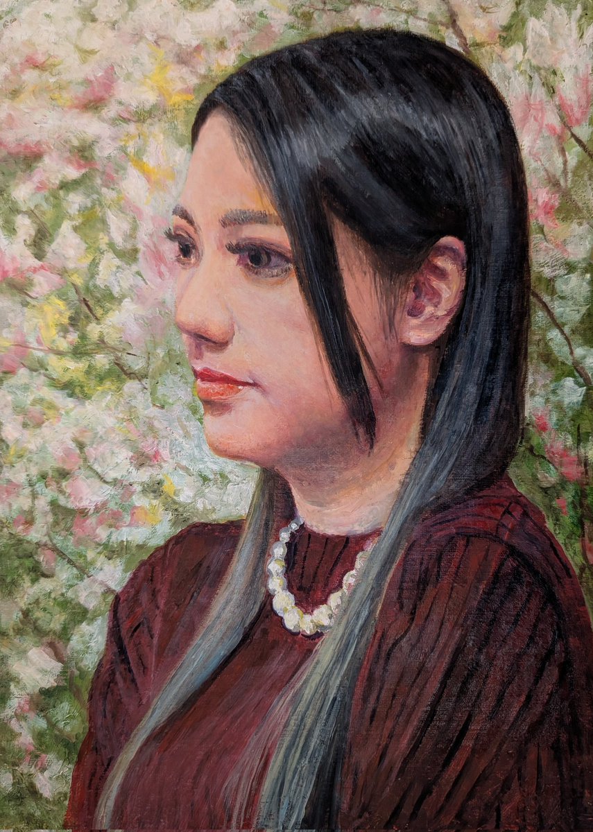 少女の肖像 油彩画 F4サイズ 2018年制作 F4サイズ油彩肖像画｜温もりを残す特別な贈り物 | Art Studio K