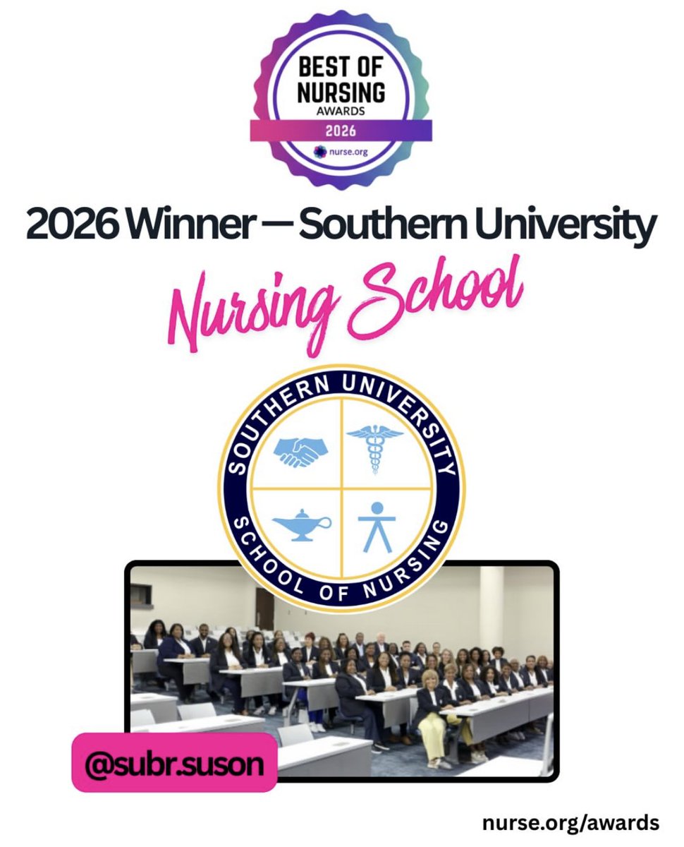 The Southern University School of Nursing has been recognized as the Best Nursing School in the U.S. for the second straight year, by nurse.org!

For more, visit bit.ly/4uoAtTw

#WeAreSouthern #HBCU