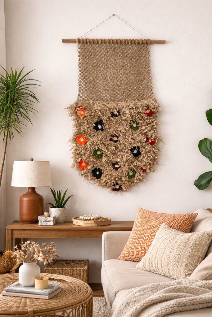 A wall tapestry woven from water hyacinth fiber, jute selvedges and wool.

Three materials from different worlds, brought together through craft.

At MitiMeth, sustainability often starts with a simple question: What else can this material become?

#tapestry #MondayMindset