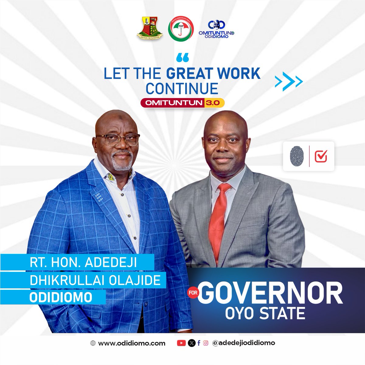 AdedejiOdidiOmo's tweet photo. I humbly declare my intention to contest the 2027 Oyo State governorship election under the Peoples Democratic Party, with a commitment to succeed Seyi Makinde and build on his achievements for greater development across the state.

#seyimakinde 
#omituntun3
#odidioyo 
#odidiomo https://t.co/5l1MMVeMnG