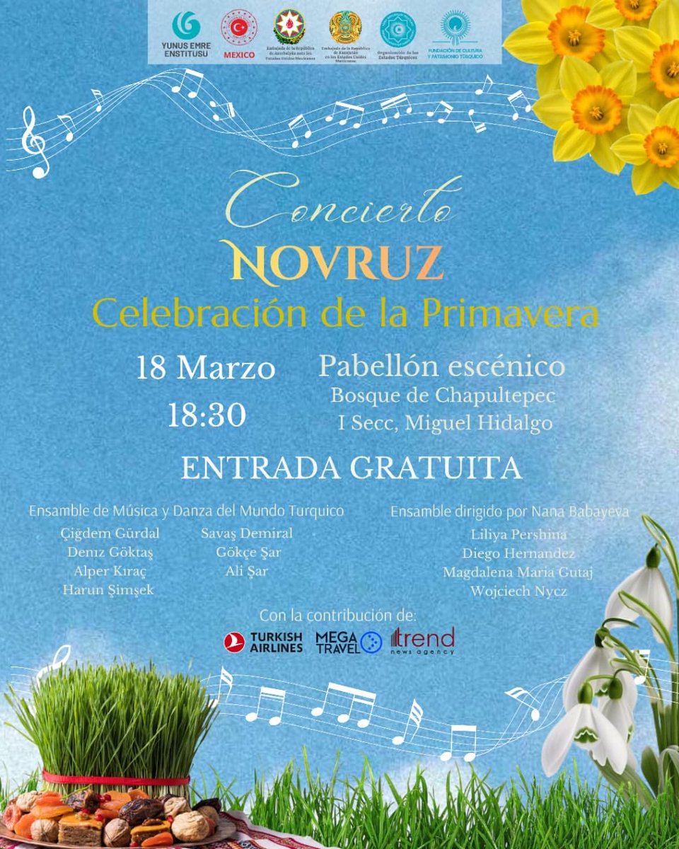 Acompáñanos este 18 de marzo a las 18:30 horas en el Pabellón Escénico para disfrutar de un concierto con motivo de #Novruz🌸, una festividad que simboliza renovación, esperanza y el inicio de un nuevo ciclo. 🌱 <a href="/jardinescenico/">jardinescenico</a> 

🎶 Entrada gratuita

🌸 ¡Te esperamos para