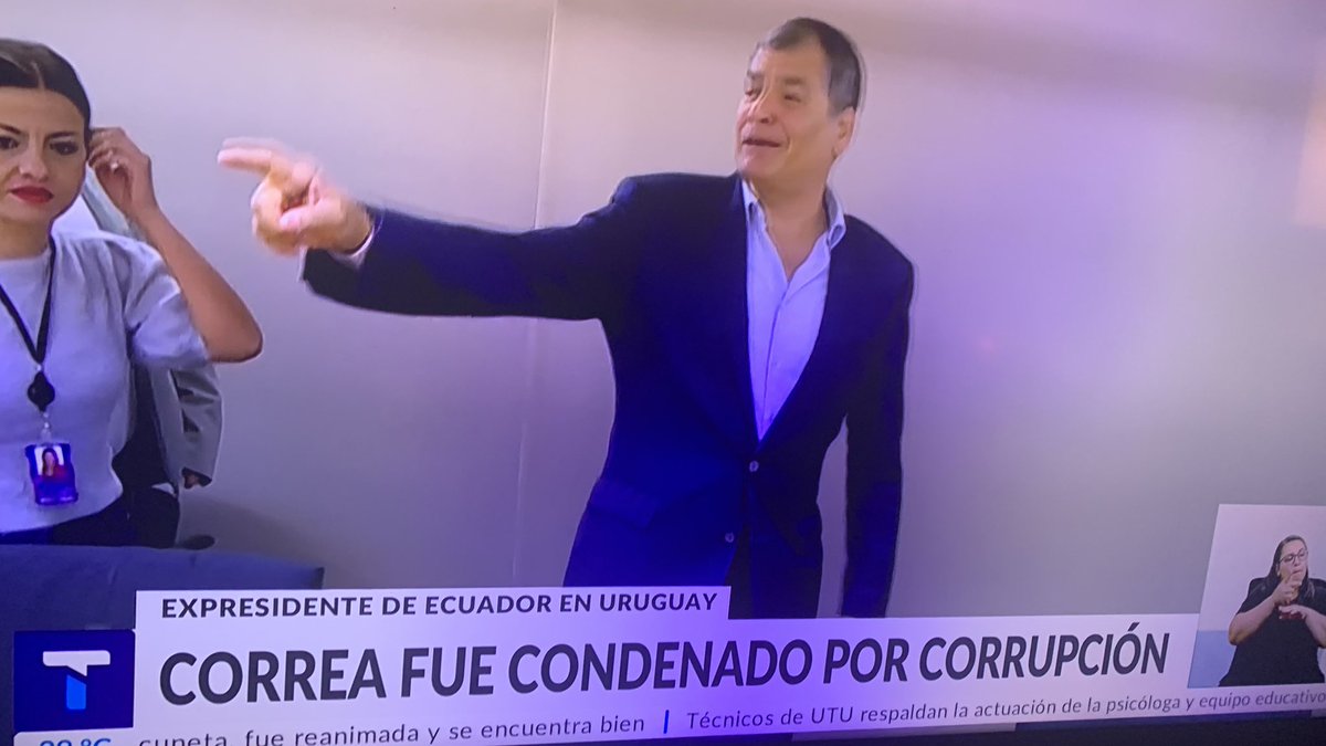 Hospedado en el Sofitel el ex Presidente de Ecuador Rafael Correa; condenado por #Corrupcion en su país. 
Asilado político por Belgica; acá lo reciben de brazos abiertos el FAPIT. Porque según  el   Canciller Lubetking porque en 🇺🇾 no tiene pendiente ninguna causa.
Es un prófugo?