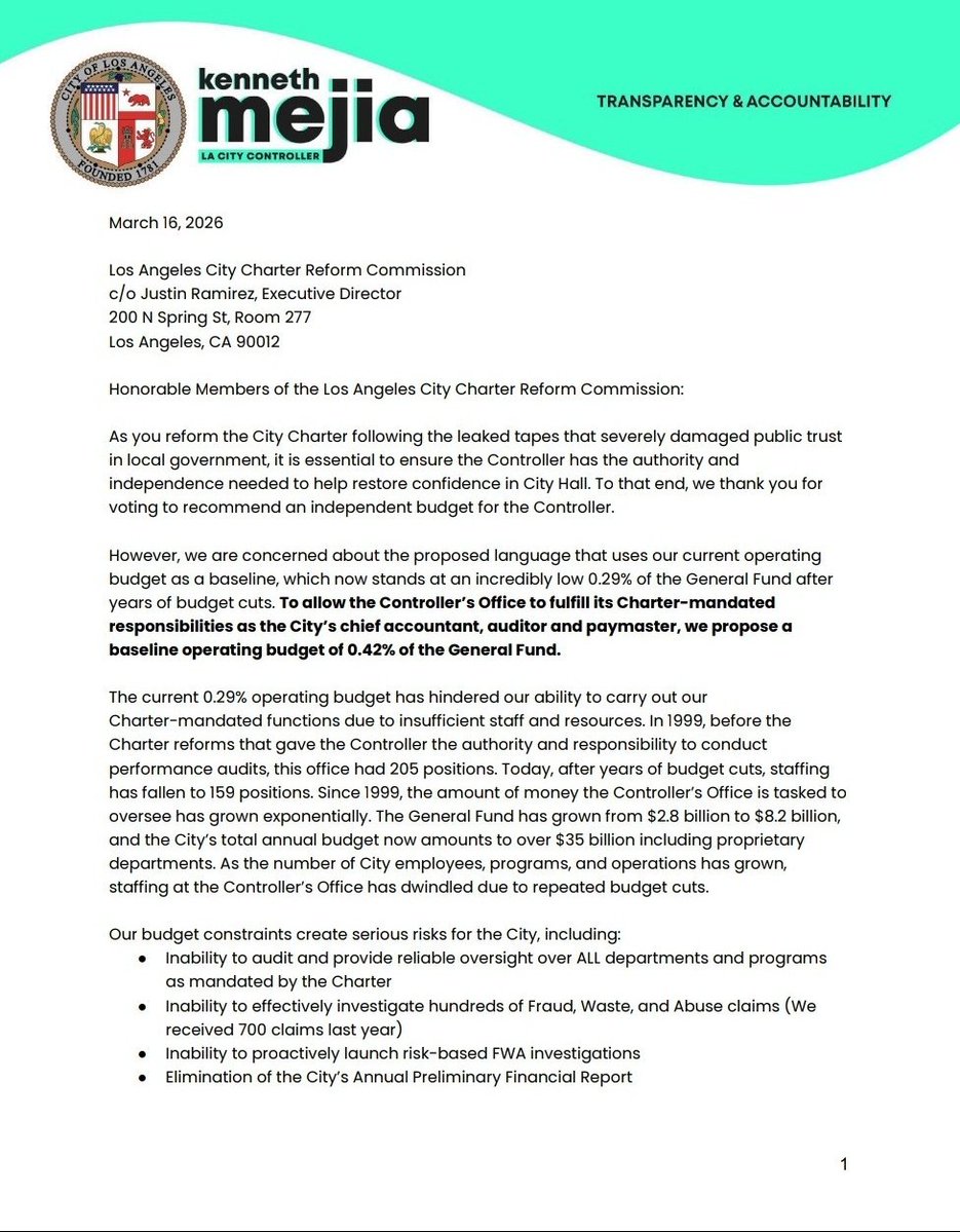 LA City Controller Kenneth Mejia tweet media