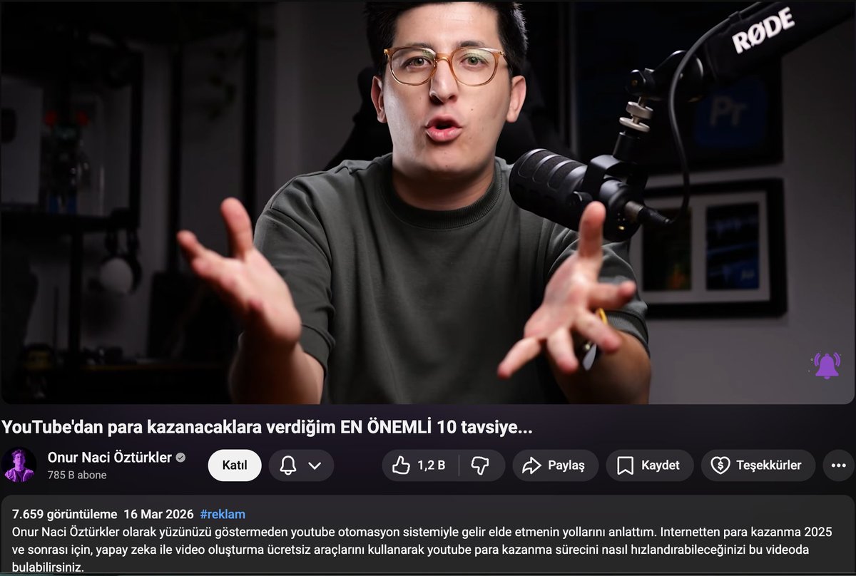AkinOzcan85's tweet photo. Youtube'dan para kazanmayla ilgili bir video da sevgili Onur Naci'den gelmiş. https://t.co/tAdRoAvVNr