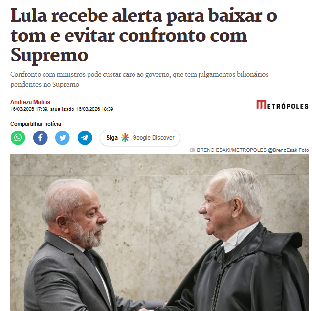 Não aceite isso LULA!!
Confiamos em vc! Vai pra cima e mostra pra eles quem é que manda.
Ora!! Só pq eles te tiraram da prisão e colocaram na presidência eles acham que podem mandar em vc???