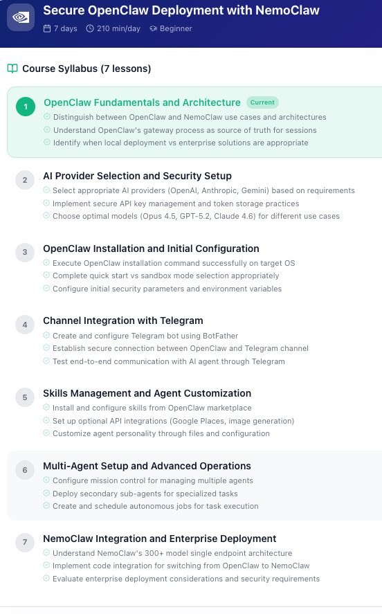 NemoClaw release. Starting the newly generated course created directly ...