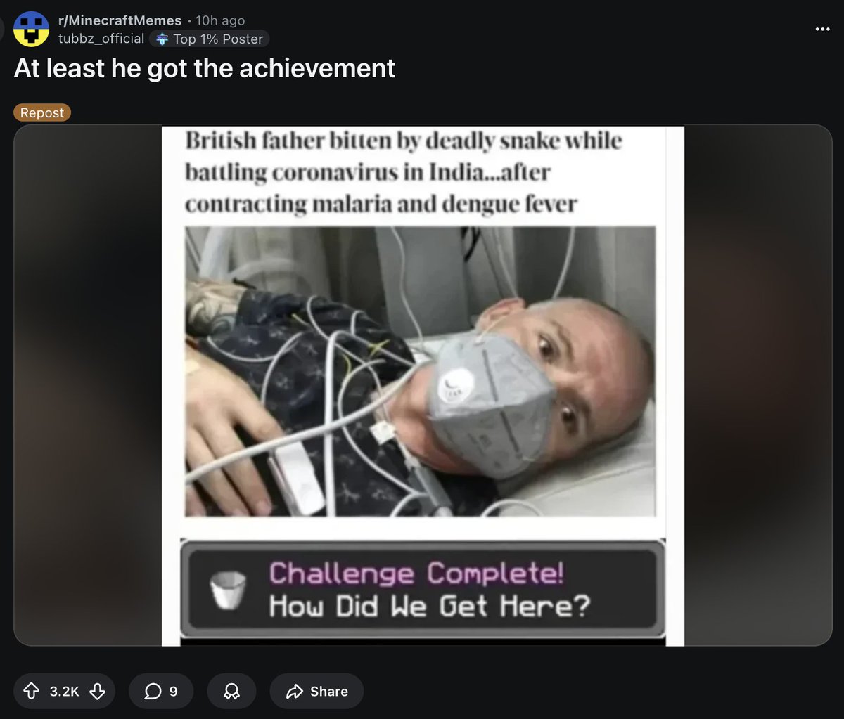 I fell into a rabbit hole looking up all mentions across internet regarding "achievement" minecraft meme

It actually truly surprised me how many people have expressed the empowerment that one picture can bring  Let this sink in, it's worth an attempt