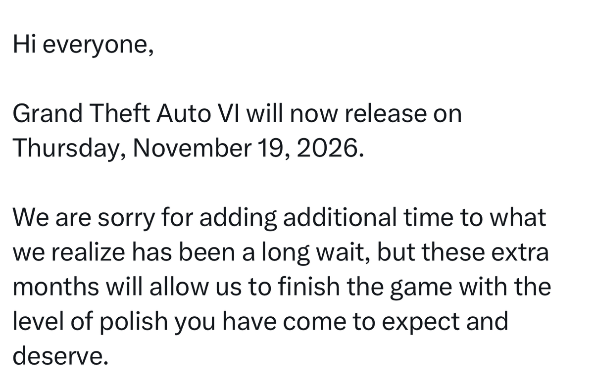 When Rockstar Games delayed GTA VI in November 2025, they said the extra time was needed to “finalise the game.”

But it makes me wonder, is the game actually finished yet, or are Rockstar still actively building content rather than just polishing?

Given their history of working