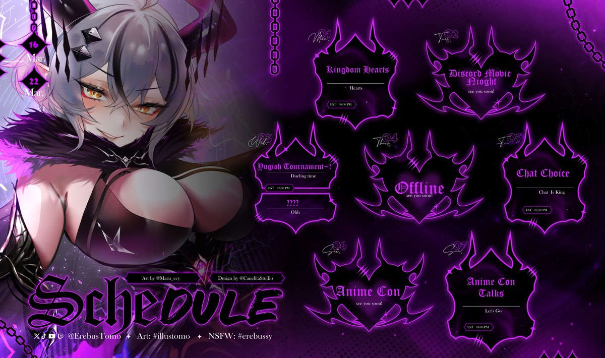 ErebusTomo's tweet photo. It's A New Week And That Means A New Schedule~!
Come Check me Out~!

Twitch: https://t.co/NvNlMZ9nNT

🎨: @Maru_ccy 
Schedule: @CanelitaDesign 

#Vtuber #erebustomo https://t.co/E2VC5fZ1w7