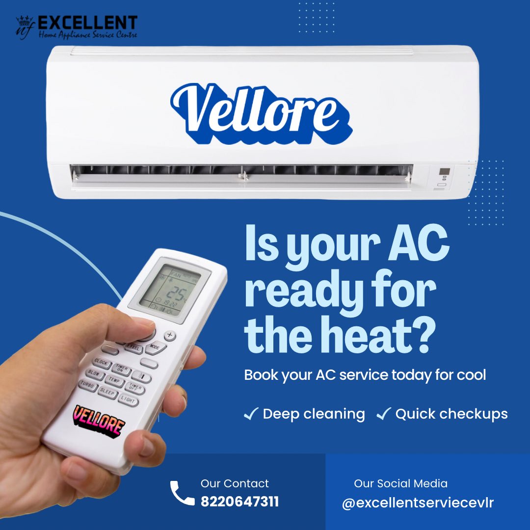 excellentservi's tweet photo. AC not cooling?
Fridge or Washing Machine probleExcellent Home Appliance Service Center provides fast doorstep repair in Katpadi, Sankaranpalayam, Mullipalayam &amp; Vellore Main Junction.

#ACRepairVellore #FridgeRepair #WashingMachineService #VelloreService #ExcellentServiceCenter https://t.co/vJdsbDfxFJ