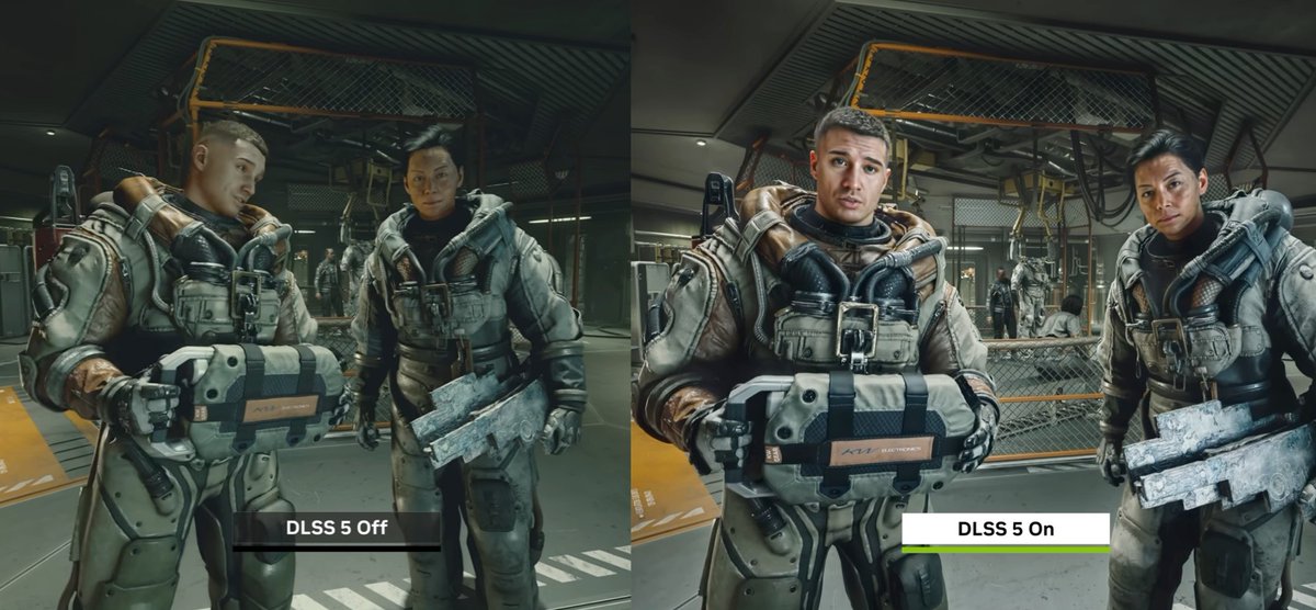 NVIDIAがGTC 2026でDLSS 5を発表。
「アーティストの意図を尊重する」と謳いつつ、公式デモではキャラクターの顔が別人に変わっている。

アップスケーリングでもフレーム生成でもない。
AIがライティングとマテリアルを丸ごと再描画するニューラルレンダリング技術。