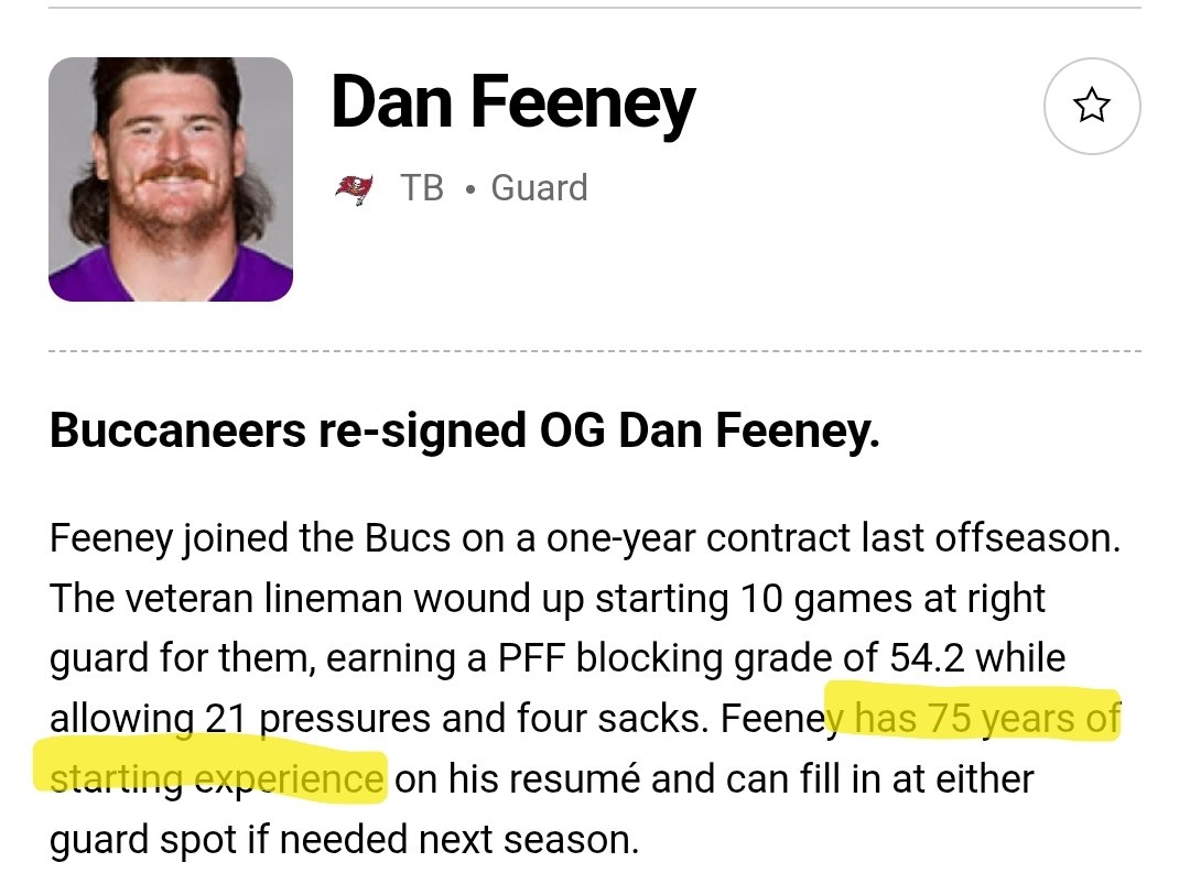 Of course the Tampa Bay Buccaneers would sign a 75-year starter <a href="/rotoworld_fb/">Rotoworld Football</a>