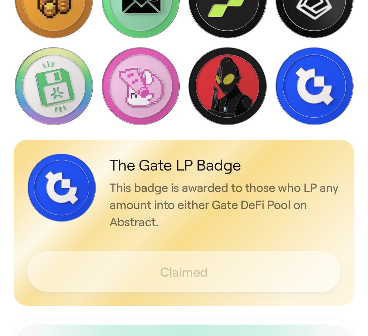 New flash badge on <a href="/AbstractChain/">Abstract</a> 

1) Go to <a href="/Aborean/">Aborean Finance</a> 

2) Deposit any amount GUSD/USDC.e liquidity pool 

3) Go to <a href="/AbstractChain/">Abstract</a> portal and claim your badge