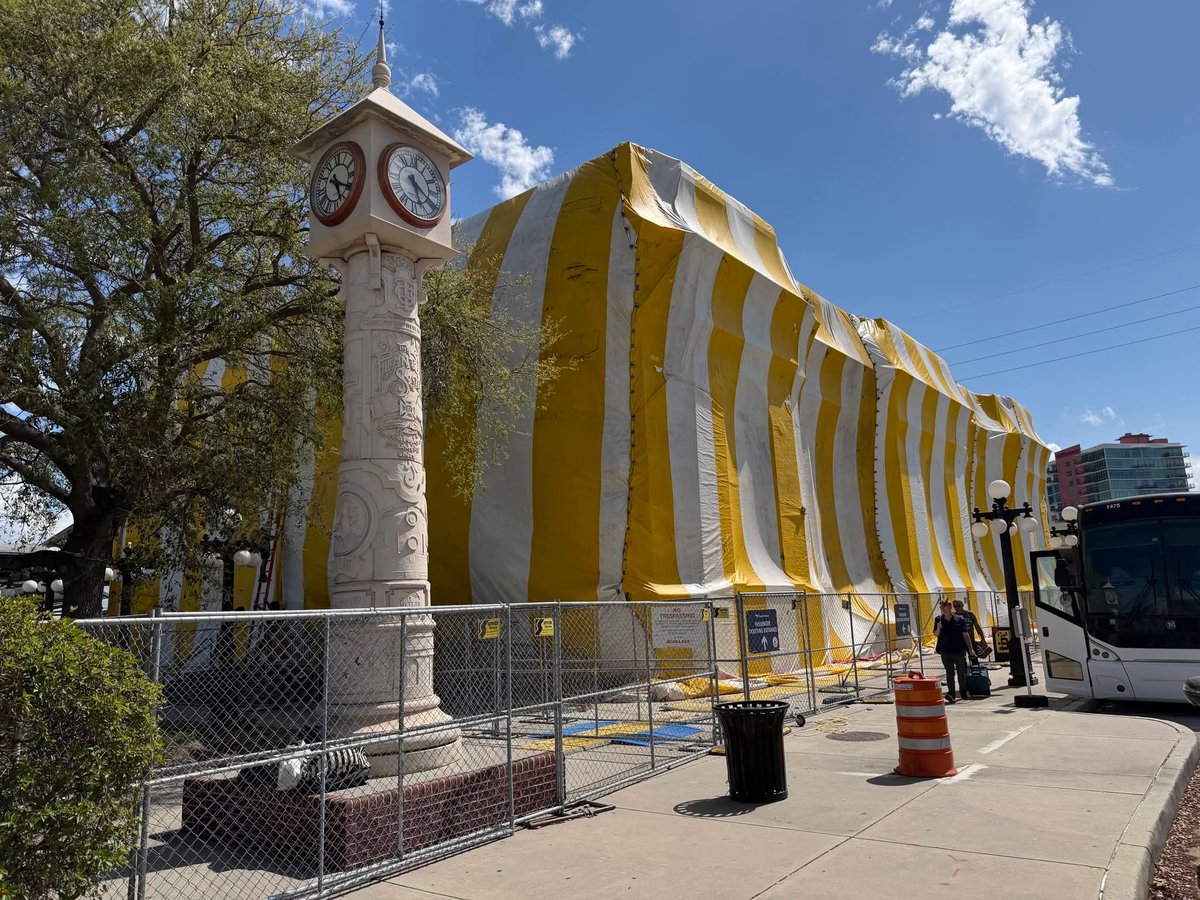 FriendsofTUS's tweet photo. Tampa Union Station makes like a circus tent! Our historic station is being tented for termites as restoration begins. Amtrak is using a temporary ticket office for while the restoration takes place. https://t.co/gaA7xQYTnZ