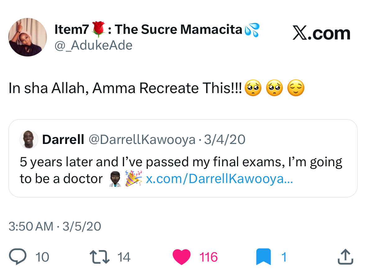 _AdukeAde's tweet photo. I not only Passed all my final and Board Exams but I also Matched My Dream Specialty!

I can Only Say Alhamdulillah 🥺

2026- the year I graduate Medical School and start residency 🥺 https://t.co/vDk5LLCOjw