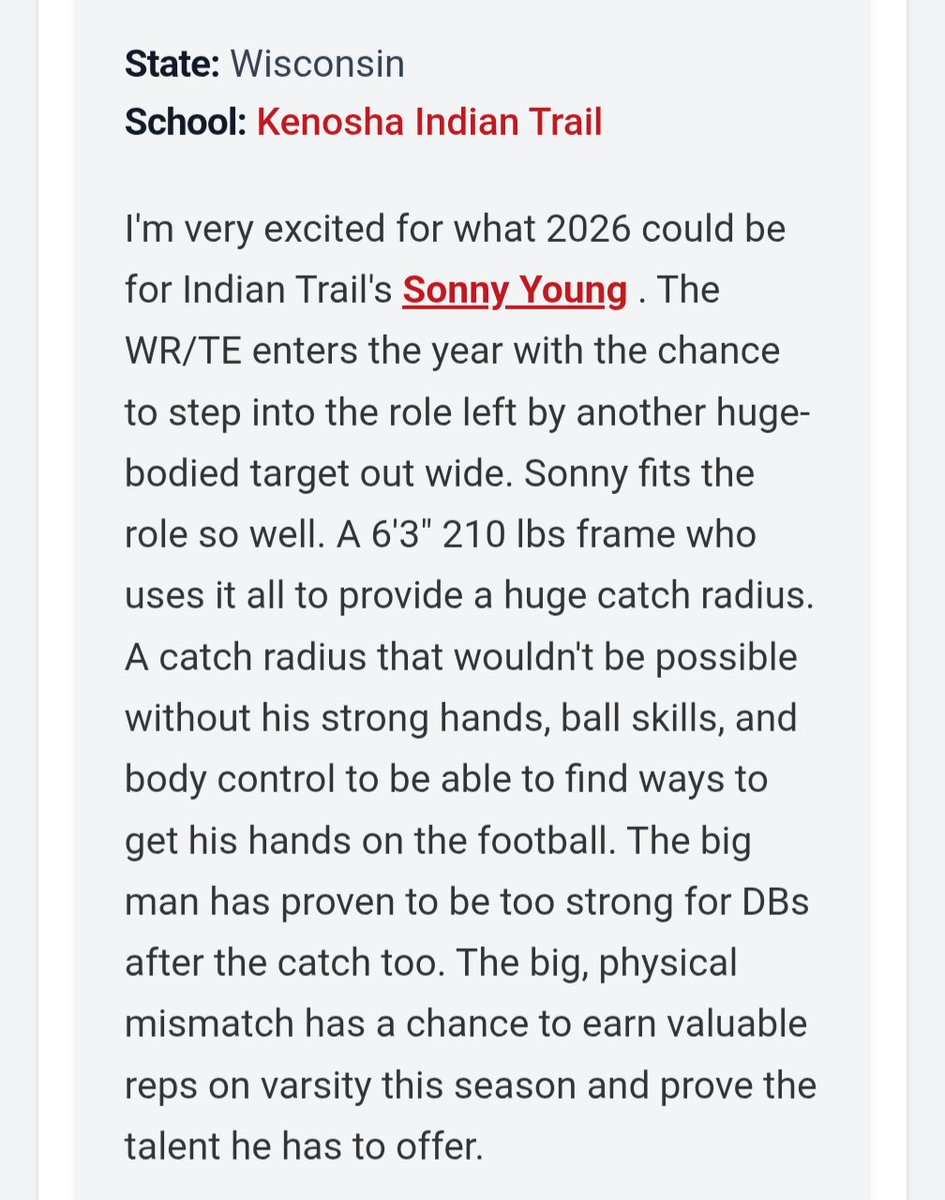 Sonnykyoung2009's tweet photo. Thank you  @MJ_NFLDraft and @PrepRedzoneWI  for the write up and mentions! @IThawksfootball @McNamara_247  @CoachBodway @CoachShaqV @luke_spear5 @Bryan_Ault @CoachField @CoachWozniakTE  @CoachFrankPonce @Frank_herzog55 @Spauldingiowa @ghaugii7 @DavidWayneSpur2  @CoachSDugan @MikeViti @KyleFahey_ @Jack_Pechin18 @EliPerezUW @CarsonKitchel @Shakes_Gophers @Official_CoachA @AliciaPayneFIU @LukeMcEndoo @Lorenzo_Ant2 @graden_oswald @CoachJoeLudwig @CoachHestness @vincemarrow @CoachKSaddler