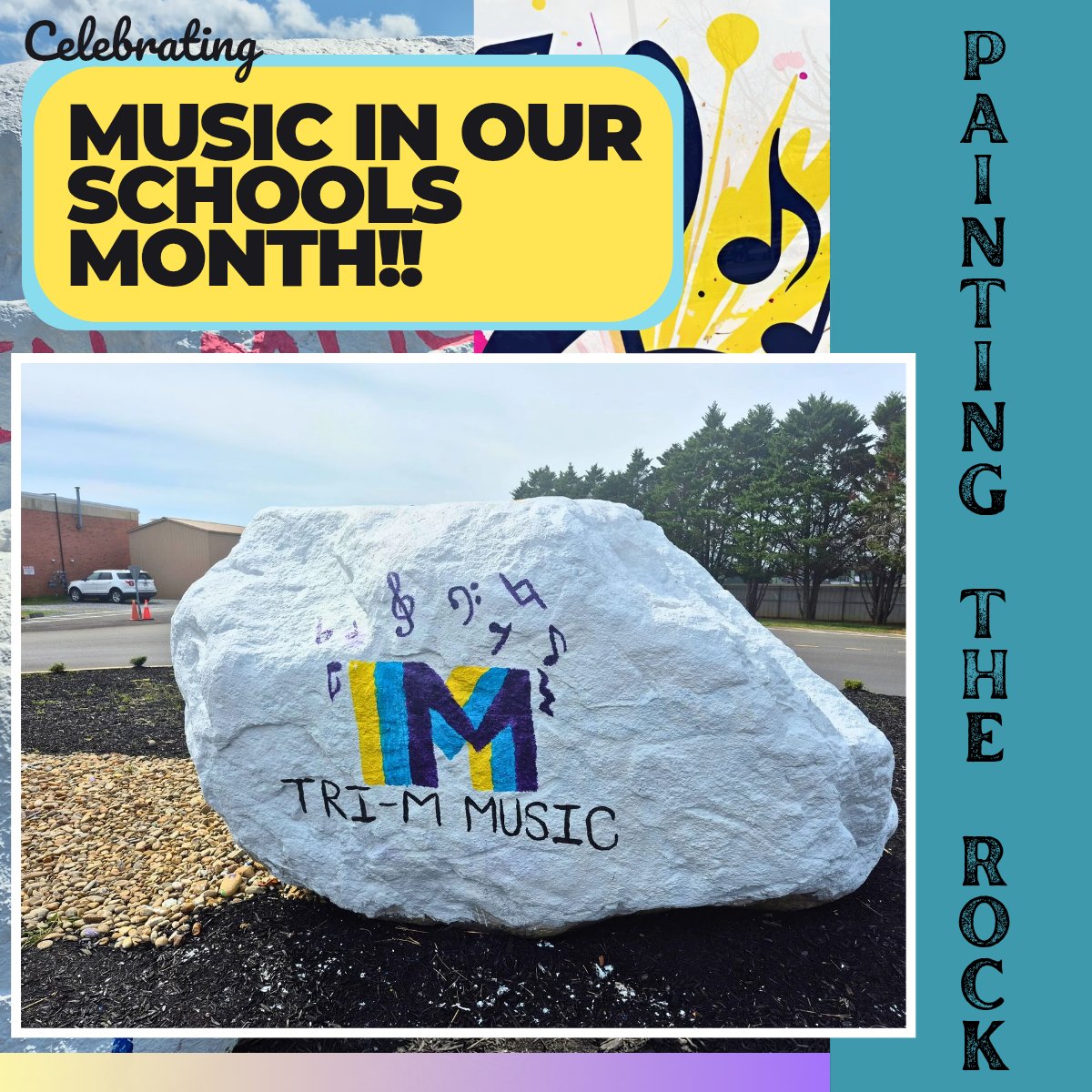 SCNMHS2023's tweet photo. A few of our NMHS Members had a blast painting 'The Rock' at SCHS in honor of 'Music In Our Schools Month' and using the National Association for Music Education's Theme: "United In Music."💜🎼
#MusicInOurSchools #UnitedInMusic #MusicIsImportant #MusicCanChangeTheWorld https://t.co/LwFTzfGBIX