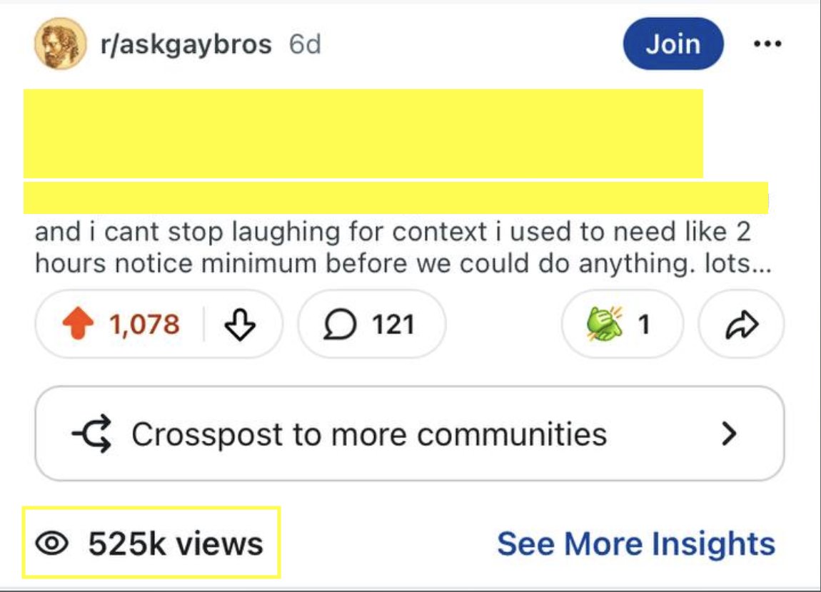 luanaphrim_'s tweet photo. 525k views on Reddit in 6 days.

Still crazy to me how underrated this platform is.

One good post in the right community can do more than weeks of forced content on other platforms.

Reddit really rewards what feels real. https://t.co/966xMJYNwB
